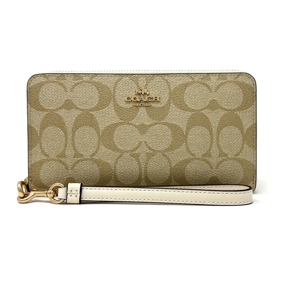 Coach Long Zip Around Wallet in Signature Canvas Light Khaki Chalk White C4452 - Picture 1 of 8